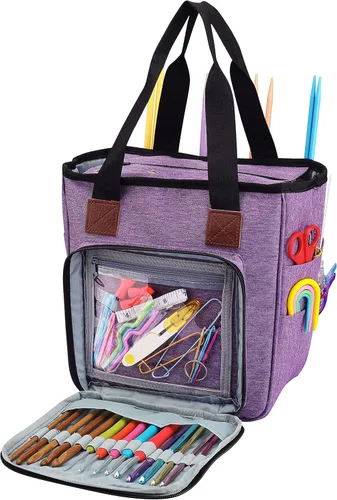 Miniatura 10 de crochet bag,knitting bagBackpack and Tote Bag Storage Bag ，Large capacityYarn Storage Organizer Travel Crochet Bag Women Carrying Crochet Rosa y Gris