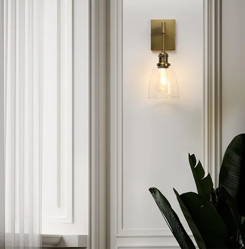 Miniatura 7 de Yosoan Moderno aplique de pared de baño vintage, lámpara industrial de 1 luz, iluminación de tocador para interiores, cableado con cono ovalado