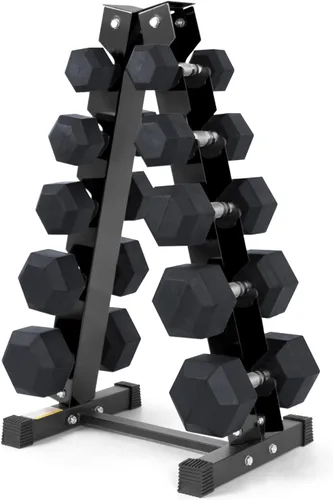 RitFit Juego de mancuernas hexagonales con revestimiento de goma de 5 a 780 libras con estante para gimnasio en casa, entrenamiento de fuerza,