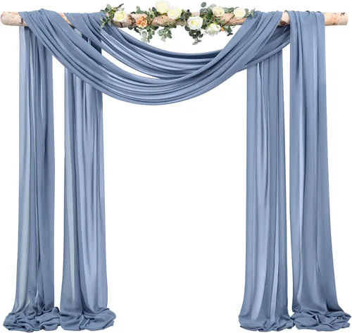 Miniatura 39 de Cortinas de arco de boda, 8 paneles de 28" x 20 pies, cortinas de tela de gasa blanca para ceremonia y recepción Blanco