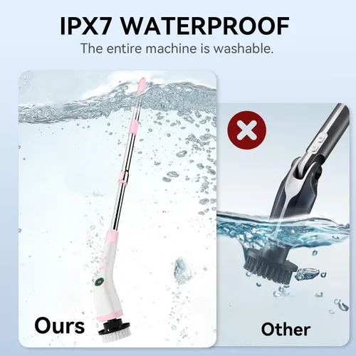 Miniatura 8 de Electric Bathroom Cleaning Brush, Cordless Spin Scrubber Full Body Waterproof IPX7 with Adjustable Handle, 8 Replaceable Brush Heads for