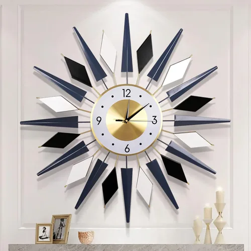 Miniatura 14 de Reloj de pared grande decorativo de metal, silencioso, moderno, sin tictac, para sala de estar, comedor, dormitorio, diámetro de 24 pulgadas, azul