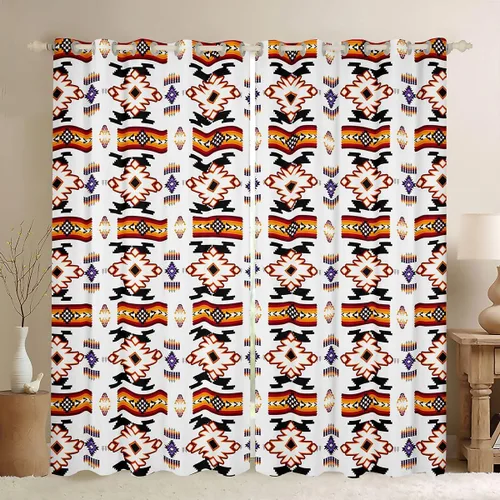 Miniatura 21 de Cortinas y cortinas occidentales de 76 x 45 pulgadas, cortinas aztecas, exóticas, nórdicas, bohemias, opacas, tribu india, geometría, étnica