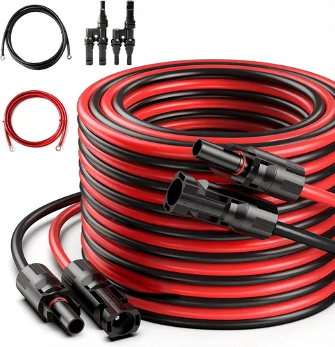 JJN Cable de extensión solar 8AWG (10 mm²) 20 pies con conector MC4 y 8 pies con conector OT, kit de adaptador de panel solar, herramienta para