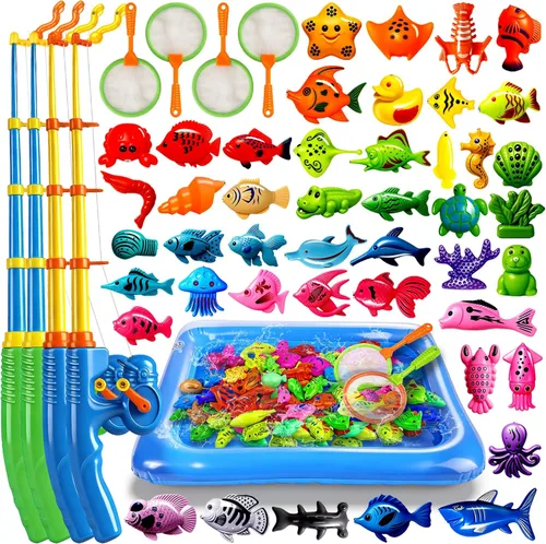Miniatura 9 de CozyBomB™ - Juego de juguetes magnéticos de pesca para niños Juego de mesa de agua, bañera, piscina para niños, caña de pescar, red, peces