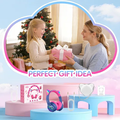 Miniatura 7 de IFECCO Kids Wireless Headphones with Case - Cute LED Light Up Cat Ear,50H Playtime,Safe Volume Limited,Bluetooth 6.0 Kids Girls Headphones for