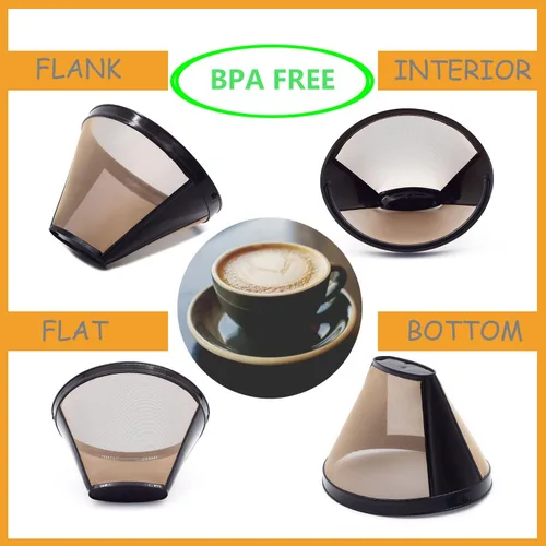Miniatura 5 de Filtros de café reutilizables de cono #4 de cesta de repuesto para máquinas de café Cuisinart (2 filtros reutilizables)