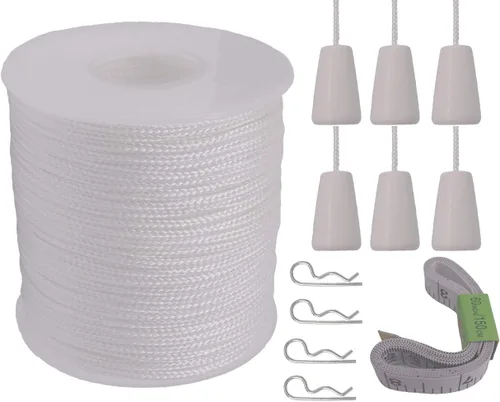Miniatura 6 de Y-Axis Rollo de 150 yardas de nailon trenzado blanco claro de 0.039 in con 6 pomos de cuerda de madera blanca + cinta suave