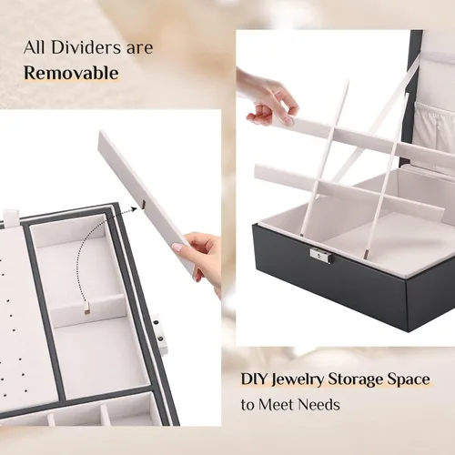 Miniatura 5 de Joyero con cerradura cajas de joyería grandes para mujeres y niñas regalo ideal organizador de joyas de doble capa joyero para almacenar aretes