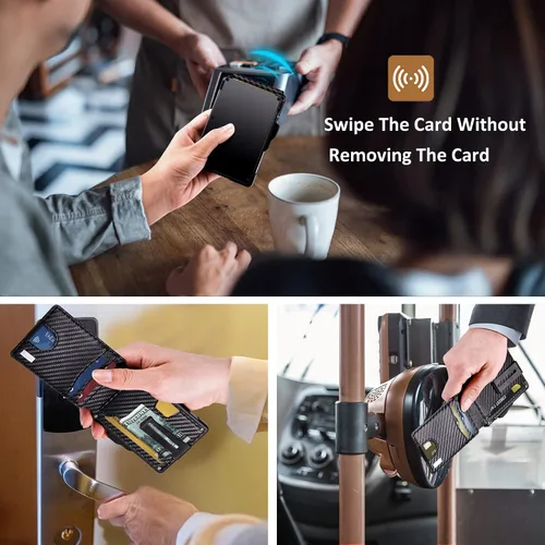 Miniatura 6 de umoven Cartera para hombre con clip para dinero, ranuras de cuero delgadas con bloqueo RFID, billetera minimalista plegable, Negro, Minimalista