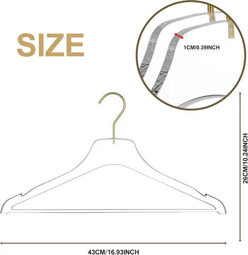 Miniatura 5 de Quality Hangers Perchas de acrílico transparente Lucite – Paquete de 5 con barra de ganchos dorados mate – Perchas para ropa como pantalones, Gancho