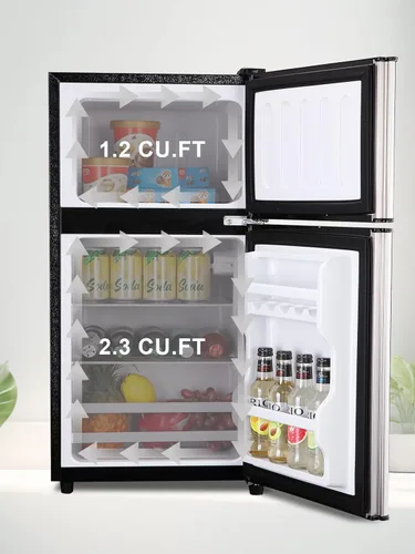 Miniatura 2 de KRIB BLING Mini refrigerador de 3.5 pies cúbicos, refrigerador pequeño con termostato ajustable de 7 niveles, estantes extraíbles con acero Plateado