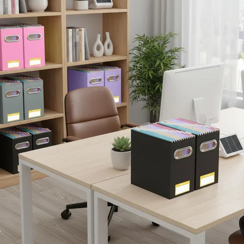 Miniatura 2 de BALEINE Caja organizadora de archivos, organizador de carpetas de archivos de cartón con asa para tamaño carta, caja de archivos colgante plegable