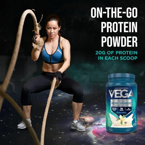 Miniatura 7 de Vega Proteína premium + superverdes, vainilla cremosa – 0.71 oz de proteína vegana, sin lácteos y gluten, 26.9 oz (25 porciones)