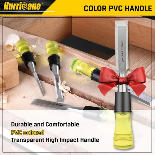 Miniatura 7 de HURRICANE Juego de 4 cinceles de madera para carpintería. Cuchillas de borde biselado de acero CR-V con tapas de seguridad. Agarre extra grande