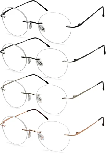 Miniatura 10 de Eyekepper Paquete de 3 lentes de lectura redondos de metal sin montura para mujeres y hombres, lectores circulares sin marco (azul/rojo/púrpura) +