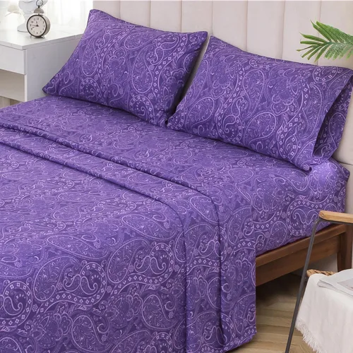 Miniatura 23 de KACEMOO Juego de sábanas California King de 4 piezas, sábanas con estampado floral, diseño bohemio, sábanas refrescantes de microfibra cepillada