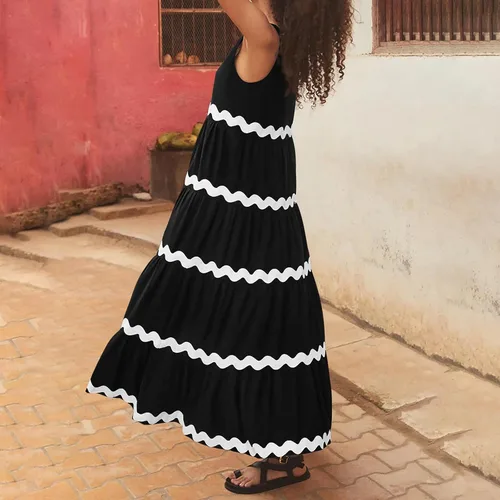 Miniatura 3 de Vestidos de verano para mujer 2024 Moda Sexy Color Sólido Sin Mangas Correas Ajustables Vestido Largo, S-XL