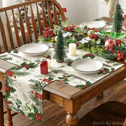 Miniatura 5 de Artoid Mode Holly - Juego de 4 manteles individuales de Navidad con cono de pino de 12 x 18 pulgadas, manteles individuales de invierno