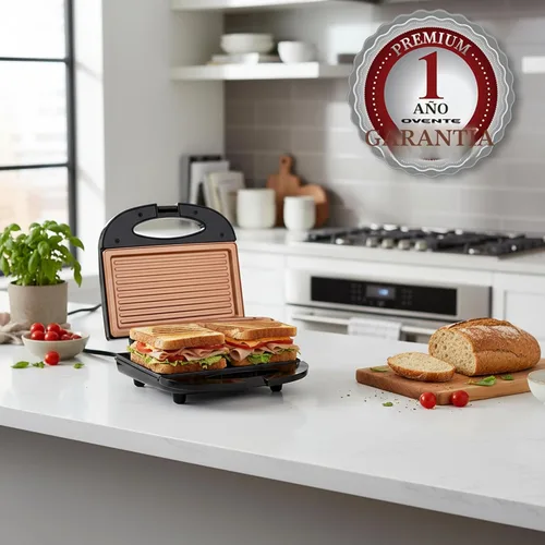 Miniatura 9 de OVENTE - Parrilla eléctrica para panini con placas antiadherentes, luces indicadoras LED, control de termostato, sandwichera compacta perfecta