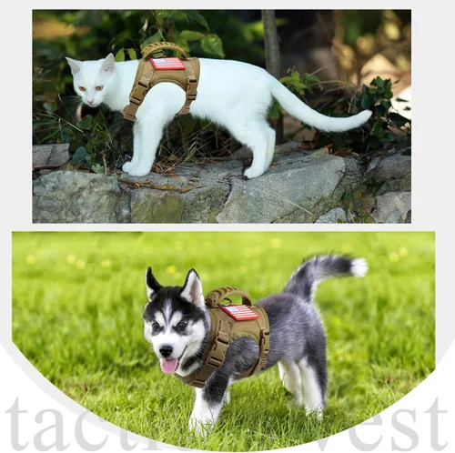 Miniatura 3 de Chaleco táctico de servicio para perro, K9 ajustable militar de trabajo, resistente al agua, cómodo chaleco para perro MOLLE con asa (XS, caqui)