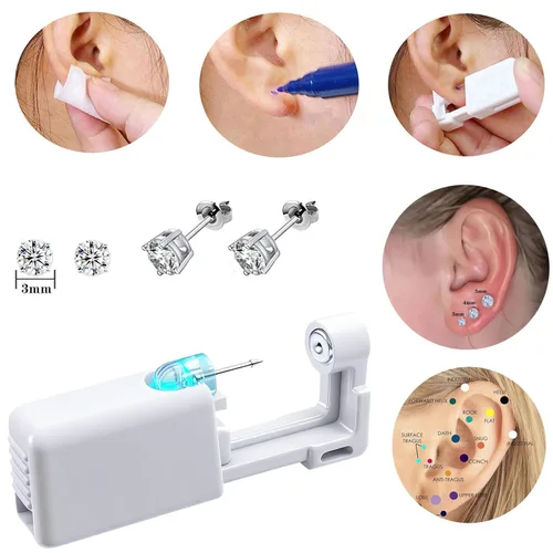 Miniatura 4 de Kit de piercings de oreja, kit de perforación de oreja sin dolor, kit de pistola de perforación de oreja fácil de usar con aretes de plata de 0.118