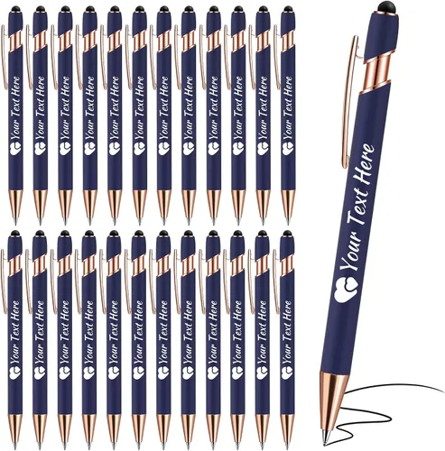 Miniatura 26 de Bolígrafos personalizados con lápiz capacitivo, bolígrafos con nombre impresos personalizados con tinta negra, impresos con tu logotipo o mensaje