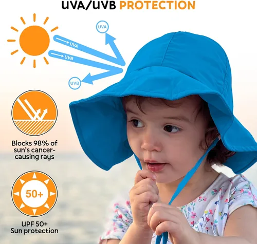 Miniatura 4 de GearTOP Sombrero de sol para niños con protección UV, sombrero de sol para niños y niñas, sombrero de playa para niños, sombrero Boonie para niños