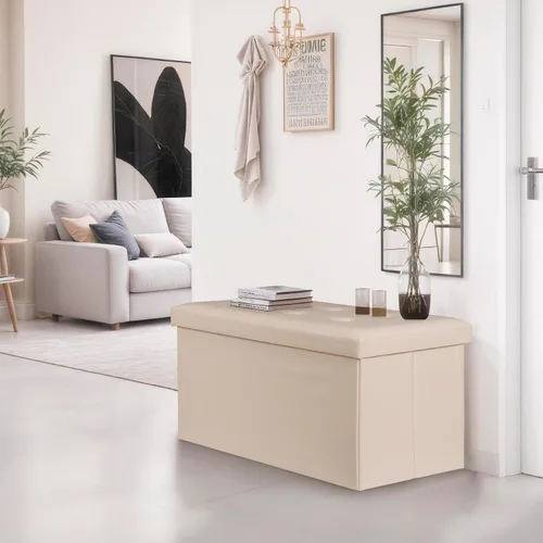 Miniatura 2 de ZenStyle Banco otomano de almacenamiento de 30 pulgadas, reposapiés plegable, banco largo de almacenamiento para zapatos con asiento acolchado