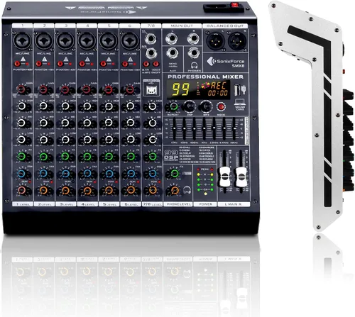 Miniatura 10 de Mezclador de audio de 4 canales, consola de tablero de sonido 99 DSP con alimentación Phantom de 48 V, mezclador DJ profesional para podcasting