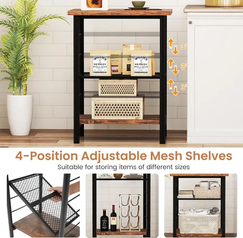 Miniatura 5 de GOFLAME Mesa auxiliar industrial de 3 niveles, mesita de noche con estante de metal de malla extraíble, almohadillas niveladoras ajustables, mesa