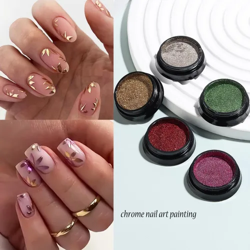 Miniatura 5 de Polvo de uñas cromado camaleón, 10 cajas de polvo cromado Aurora rosa morado, polvo de uñas holográfico dorado y plateado, pigmento espejo metálico