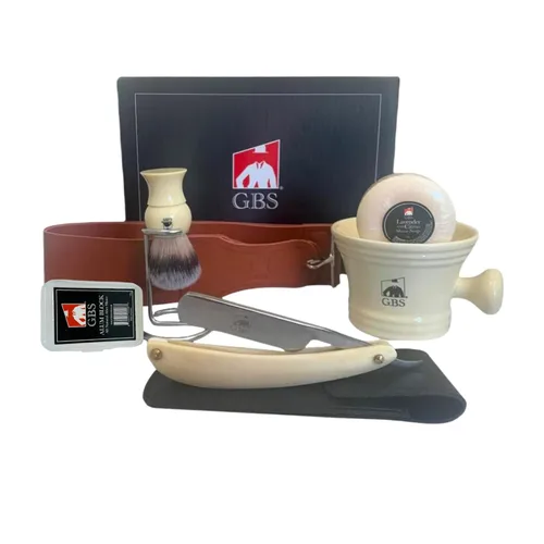 Gents Kit completo de afeitado recto para hombres, juego de peluquero profesional de 9 piezas con maquinilla de afeitar lista para afeitar, recorte