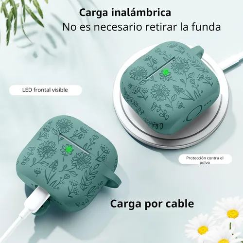 Miniatura 4 de para estuche de Airpods 4, DaQin - Estuche grabado con flores compatible con estuches de Airpods de Apple de 4ª generación para mujeres, estuches