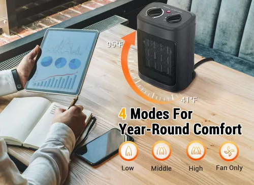 Miniatura 9 de Calentador de espacio, calentadores eléctricos portátiles de 1500 W para interiores con termostato, pequeño calentador de habitación de cerámica