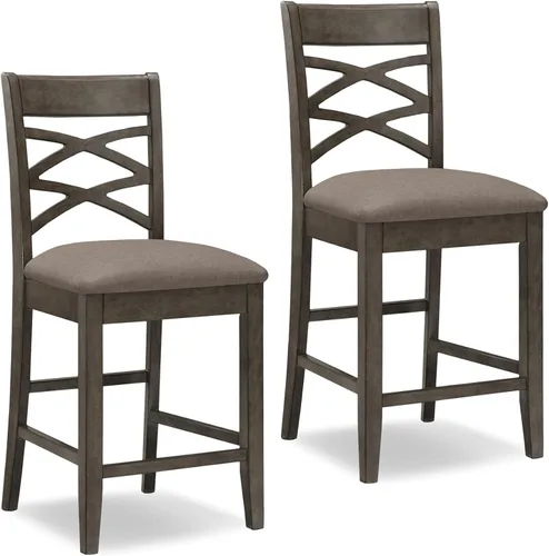 Miniatura 10 de Leick Home Calton Taburete de mostrador, con asiento giratorio, para cocina o comedor, piel sintética negra y piedra gris, paquete de 2, 10118GS/BL