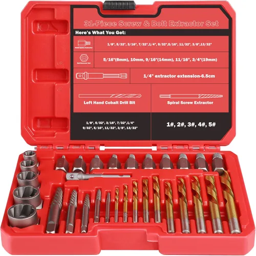 Miniatura 13 de Juego de 15 extractores de pernos, juego de extractor de pernos Easy Out de 3/8'', juego removedor de pernos dañados y extractor de tuercas
