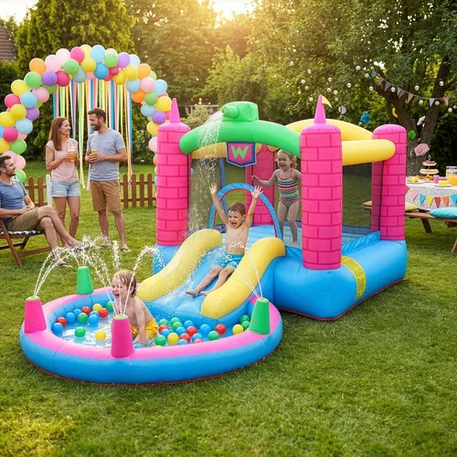 Miniatura 4 de Ktaxon Casa inflable de rebote con soplador de aire de 350 W, castillo para niños saltando al aire libre para patio trasero, parque, jardín