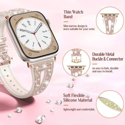 Miniatura 4 de Goton Correa de silicona brillante para Apple Watch de 1.811 in, 1.772 in, 1.732 in, 1.654 in, 1.614 in, 1.575 in, Series 11/10/9/8/7/6/5/4/SE