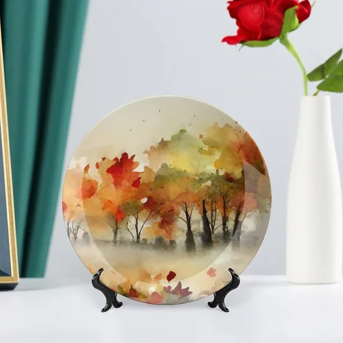 Miniatura 6 de Platos decorativos de pintura abstracta de árboles de arce otoñal, platos decorativos para decoración del hogar, platos de cena de temporada