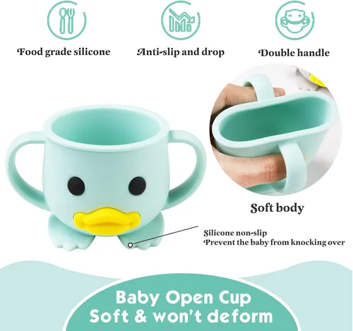 Miniatura 3 de Vaso para niños pequeños, taza de entrenamiento de silicona, taza de destete LED para bebés con doble asa, taza abierta para bebés, irrompible, 7