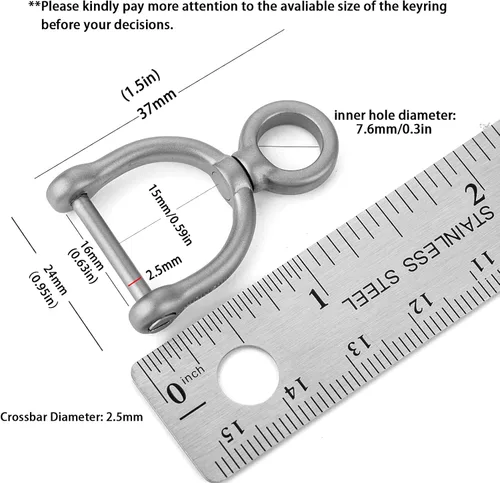 Miniatura 2 de TISUR Anillos en D giratorios de titanio con grillete de tornillo, herradura en forma de U, llavero DIY con eslabones rotados de cuero