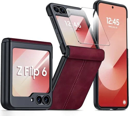Miniatura 33 de para Samsung Galaxy Z Flip 7 Funda con protección de bisagras y protector de pantalla incorporado, funda de cuero mate de policarbonato ultradelgada
