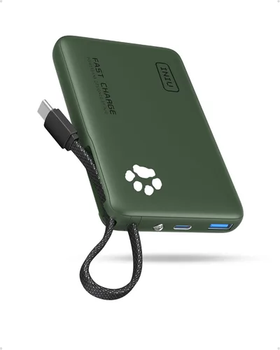 INIU Banco de energía de 45 W, cargador portátil de carga rápida con cable USB C integrado, 10000 mAh pequeño tipo C Powerbank, paquete de batería
