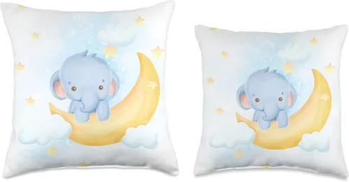 Miniatura 3 de Lindo bebé elefante en la luna con estrellas I cuarto de bebé decoración almohada