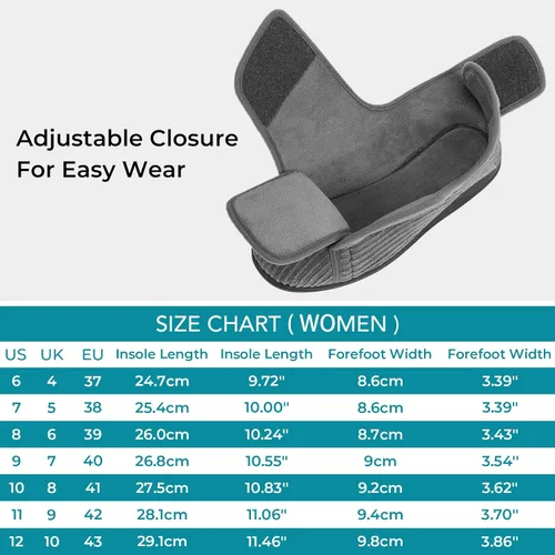 Miniatura 6 de HomeTop Pantuflas de pana para mujer, cómodas, ajustables, con velcro y espuma viscoelástica, para interiores, con espalda cerrada, para pies