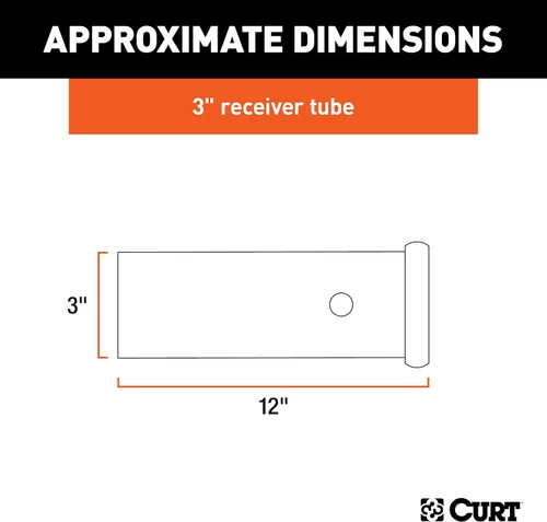 Miniatura 2 de CURT 49517 Tubo receptor de enganche de remolque soldado de acero crudo de 3 x 12 pulgadas, agujero de pasador de 5/8 pulgadas