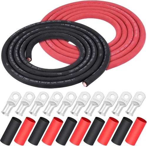 Miniatura 25 de Cable de Soldadura Calibre 1/0, iGreely 1/0 AWG Cables de Soldadura de Batería de Cobre Puro para Generador Solar Automático, 5 piezas de 5/16" y 5