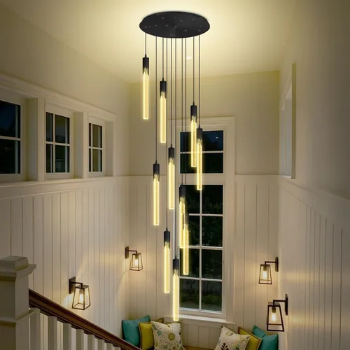 Miniatura 14 de Flashing God Luces colgantes negras modernas LED para isla de cocina, mini luz colgante de cristal con luz LED regulable de cristal de burbujas