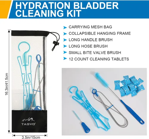 Miniatura 3 de TAGVO Hydration Bladder Cleaning Kit, 6 in 1 Water Bladder Cleaner Set - 3 Brushes, Collapsible Hanger, 12 Cleaning Tablets & Carry Pouch, Water